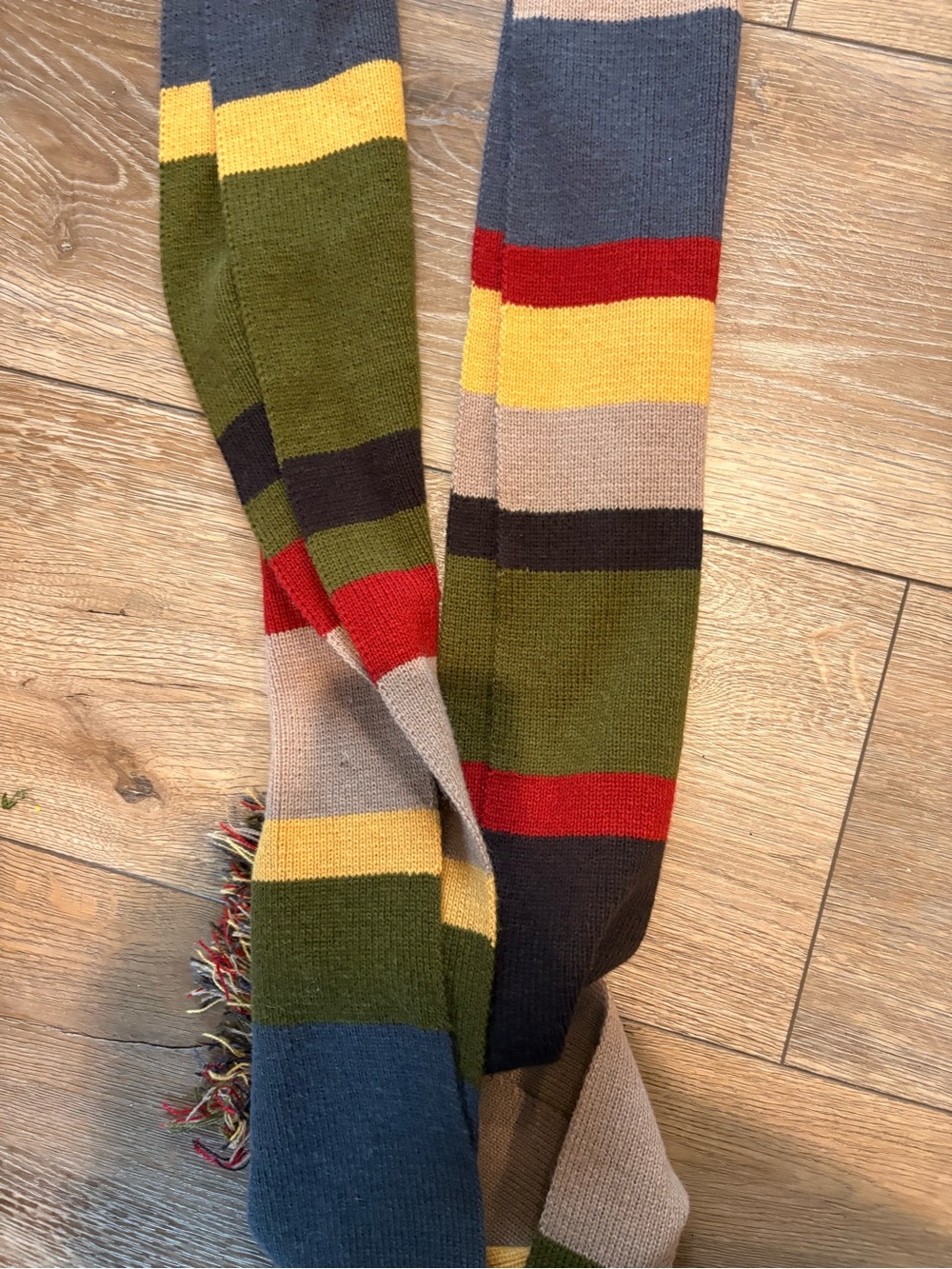 Striped Knit Men's Scarf in Olive, Red & Yellow - Picture 3 of 4